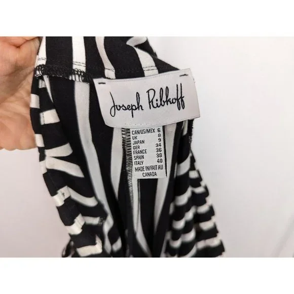 Joseph Ribkoff 6 Black/White Striped Palazzo Pants Side Pockets Elastic Waist - Picture 7 of 7